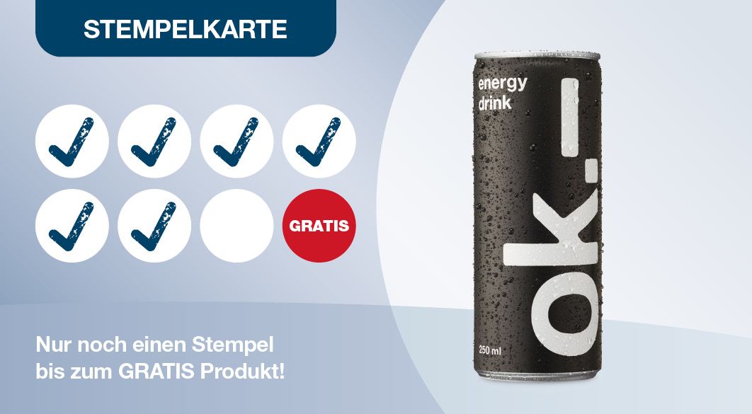 App Stempelkarte: Der 8. ok.– energy drink gratis!